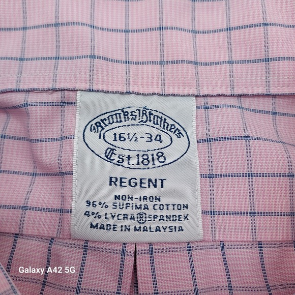 Brooks Brothers Regent Pink Plaid Non Iron Supima Cotton Dress Shirt 16 1/2-34 - Picture 5 of 8